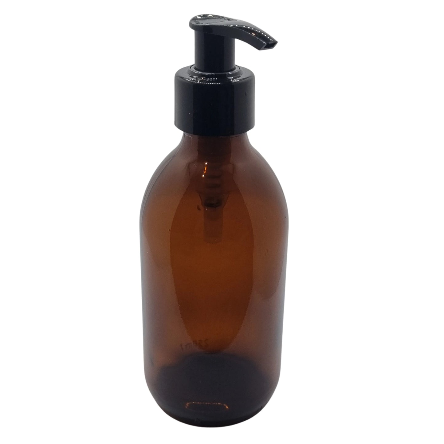 250ml amber alpha bottle with black lotion pump