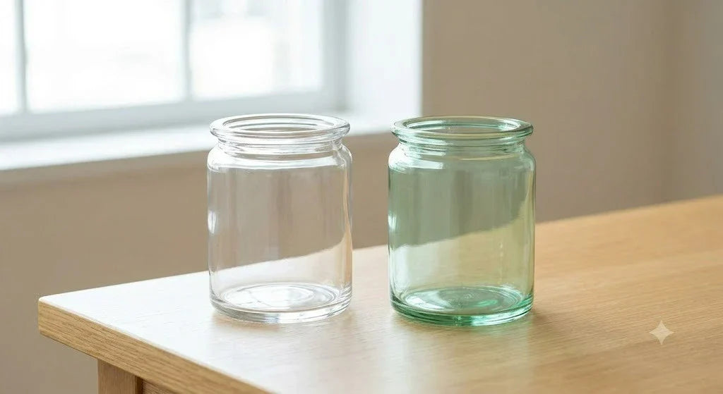 Clear and green glass jars