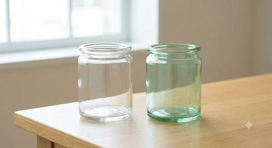 Clear and green glass jars