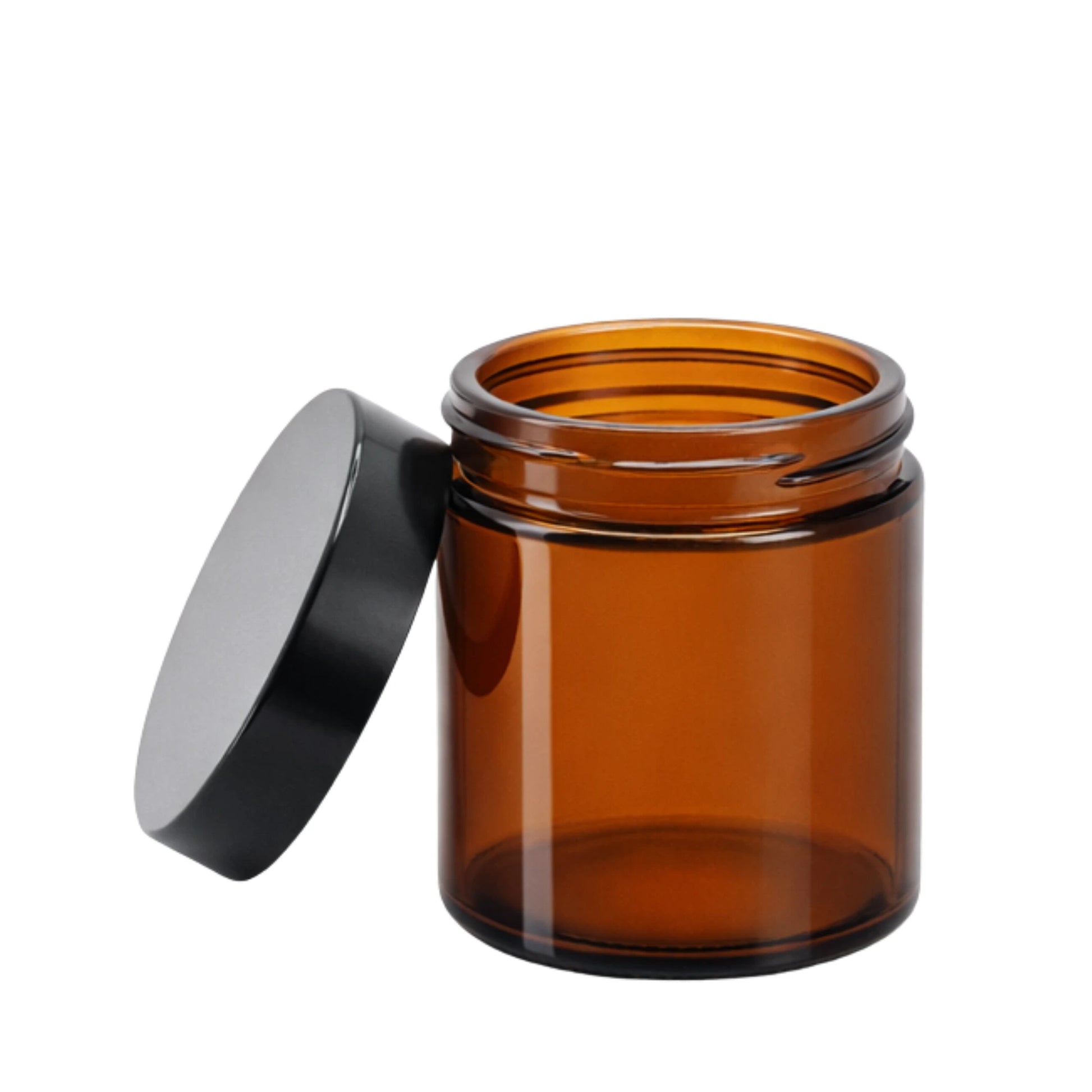 180ml clear amber ointment jar with black lid