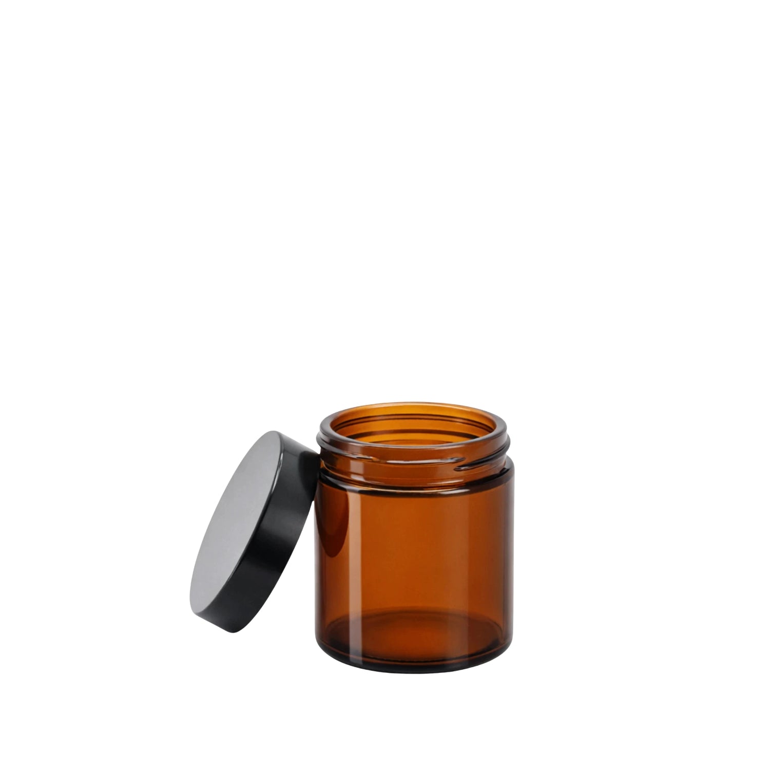 30ml amber ointment jar with black lid