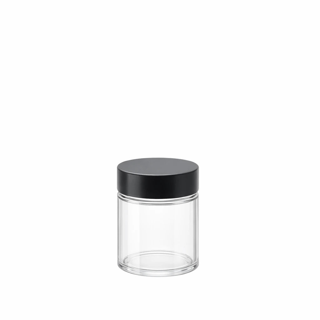 30ml clear glass ointment jar with black lid