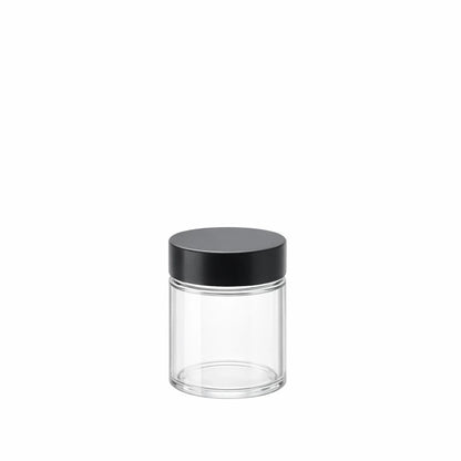 30ml clear glass ointment jar with black lid