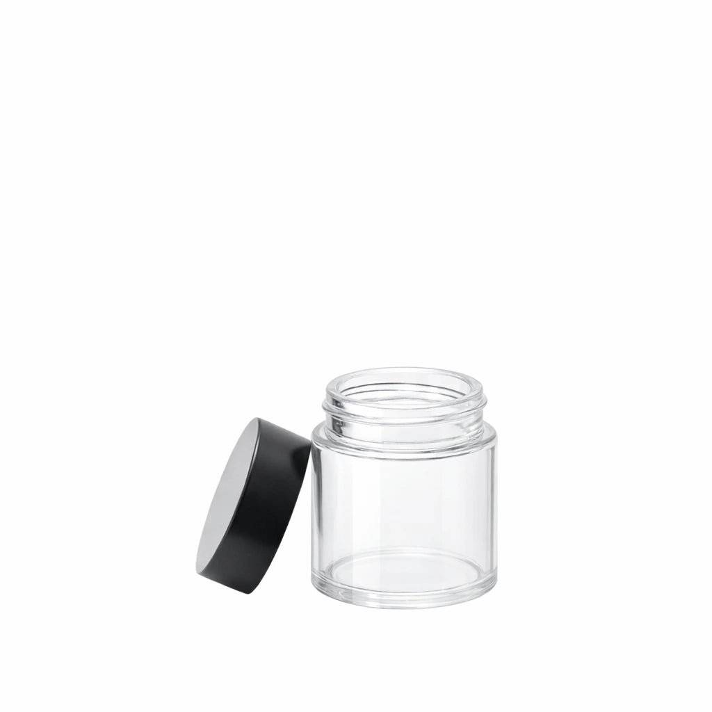 30ml clear glass ointment jar with black lid