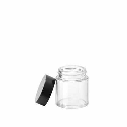 30ml clear glass ointment jar with black lid