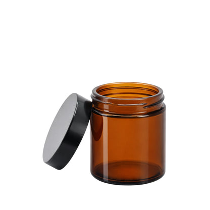 60ml amber ointment jar with black lid