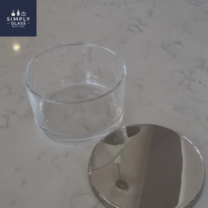 Silver lid for flat glass dish suitable as candle container