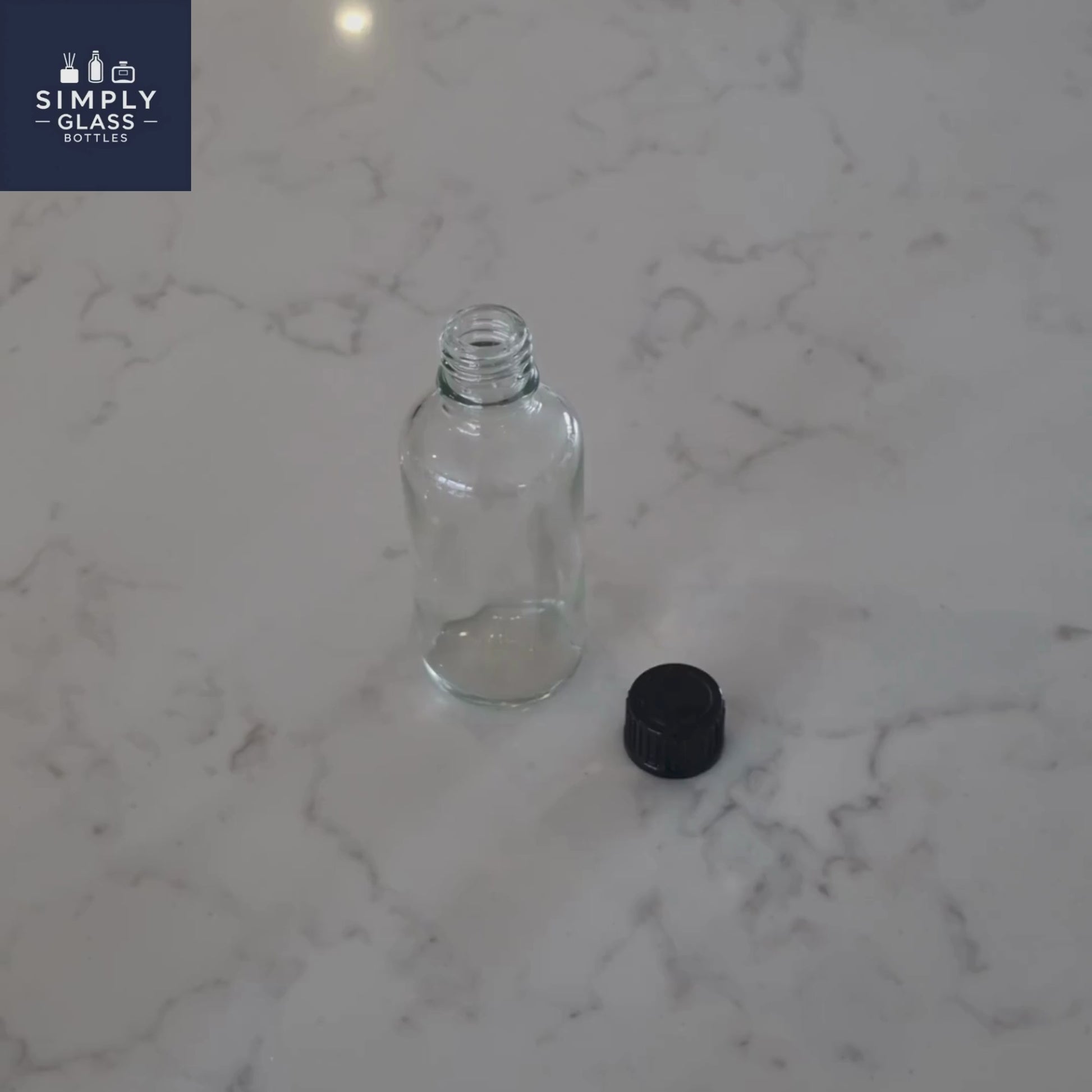 Gl18 Black Boreseal Cap with clear glass dropper bottle