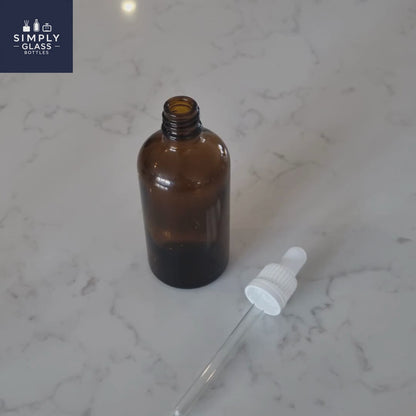 105ml White Pipette with amber glass dropper bottle