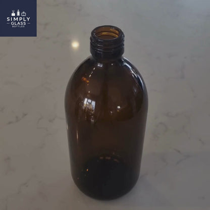 500ml Alpha/Sirop Amber Round Glass Bottle (Pallet Qty 875 Units)